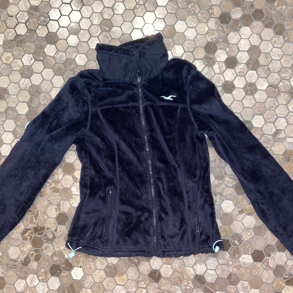 HOLLISTER FLEECE NAVY BLUE ZIP UP JACKET